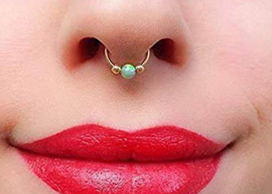 Dia 8mm Hoop Nose Piercing、White Gold Nose Ring With 3 Pieces Opal Stones ODM