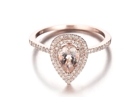 ナシのCut Double Halo Morganite Engagement Ring 6×9MM 0.79ct Weight ODM