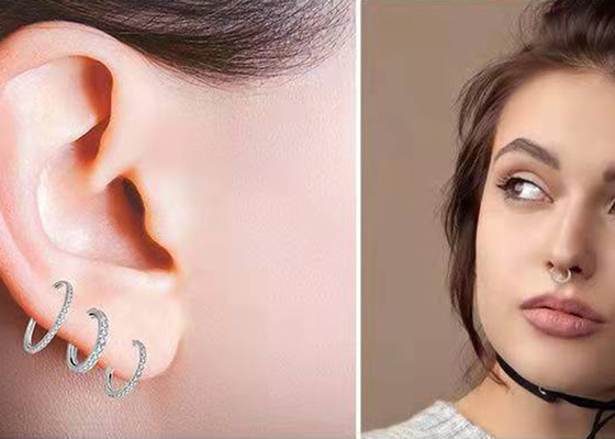 Dia 9mm 11mm 18k Gold Nose Stud、Nose Ring Piercing With 0.14ct Natural Diamonds