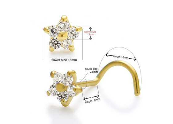 花Shape 18k Gold Diamond Nose Stud With 1.5mm 0.07ct 4 Pieces Genuine Diamonds