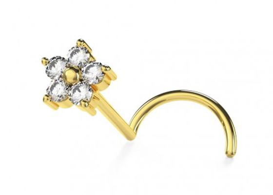花Shape 18k Gold Diamond Nose Stud With 1.5mm 0.07ct 4 Pieces Genuine Diamonds