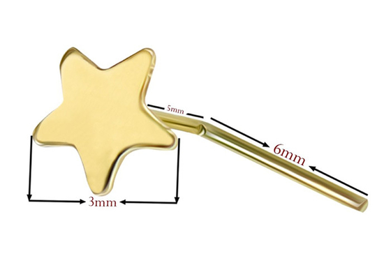 3mm Plain Star 18K Gold Nose Piercing L Shape 0.6mm Thickness