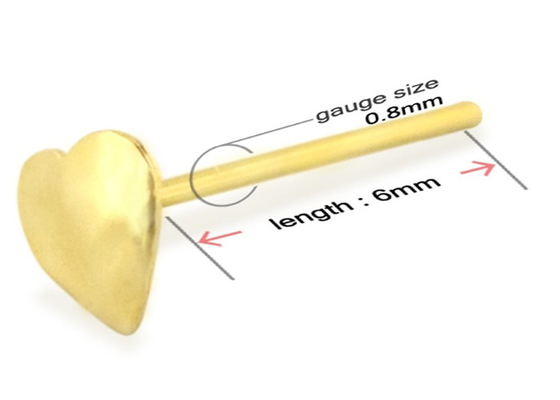 穿孔18K Yellow Gold Diamond Nose Stud Heart Shape 3mm OEM ODM