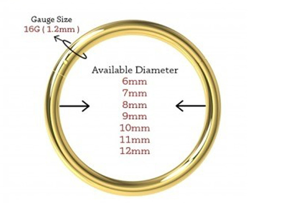 蝶番を付けられたSegment 18K Gold Nose Piercing Classic 6-12mm Dimension