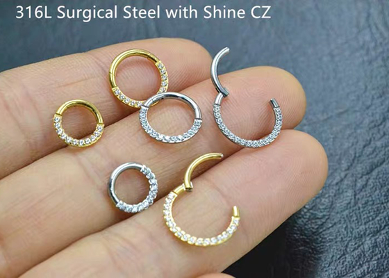 Wedding Giftのためのダイヤモンド14k Gold Hinged Segment Ring Piercing