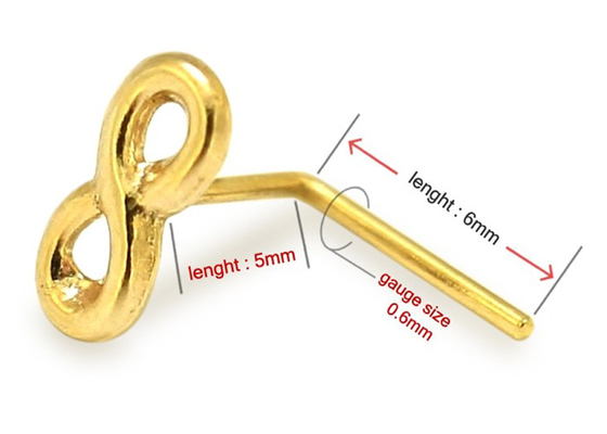 可憐な18K Gold Nose Piercing L Shaped 0.6mm Thickness Hypoallergenic