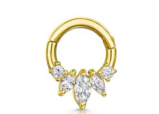 伯爵夫人Cut 14K Gold Clicker Piercing Four Claw Setting Type For Septum Daith Nose