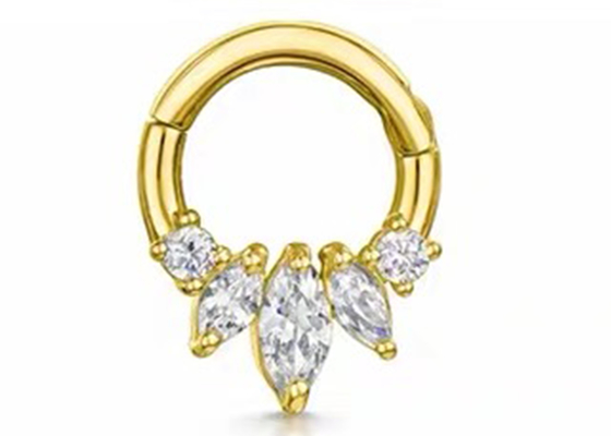 伯爵夫人Cut 14K Gold Clicker Piercing Four Claw Setting Type For Septum Daith Nose