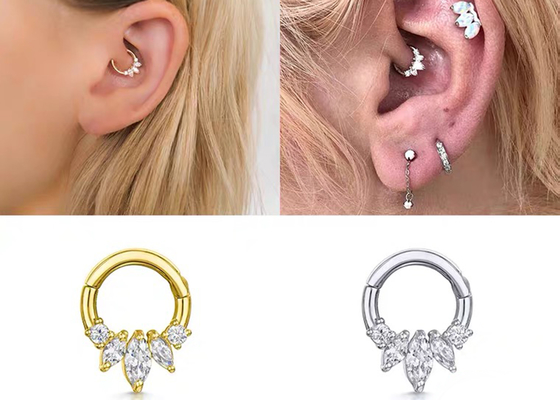 伯爵夫人Cut 14K Gold Clicker Piercing Four Claw Setting Type For Septum Daith Nose