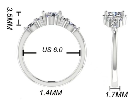 OEM Oval Diamond Engagement RingのRound White Gold Ring 7.19x5.15x3.17mmのサイズ