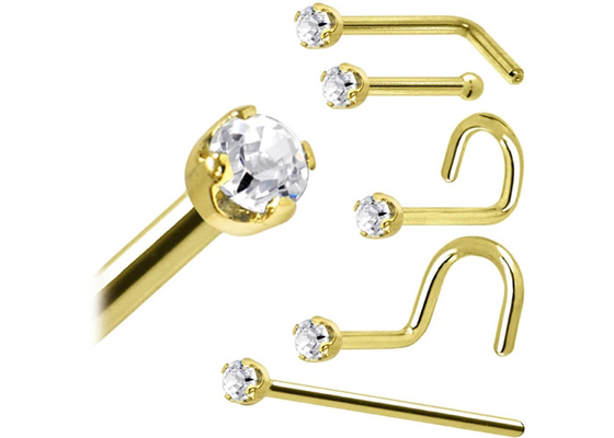 ODM 18kローズGold Nose Ring、Nose Piercing Pin With 1.5-2.5mm Natural Diamond