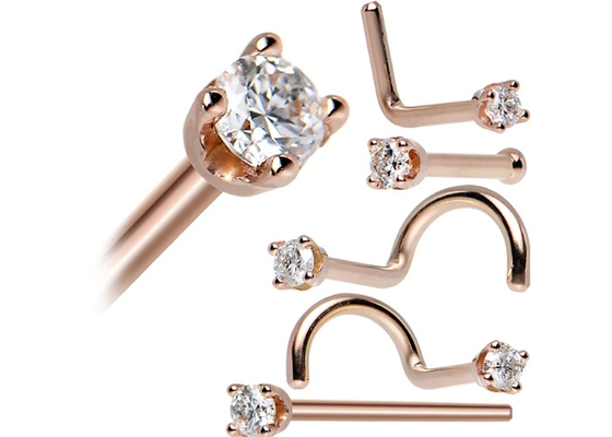 ODM 18kローズGold Nose Ring、Nose Piercing Pin With 1.5-2.5mm Natural Diamond
