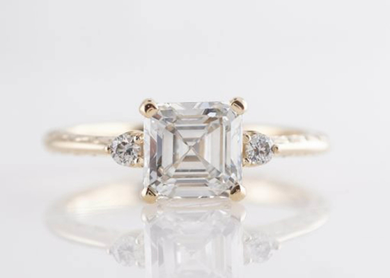 14KローズGold Asscher Cut Diamond Engagement Ring 1.29ct Classic Style
