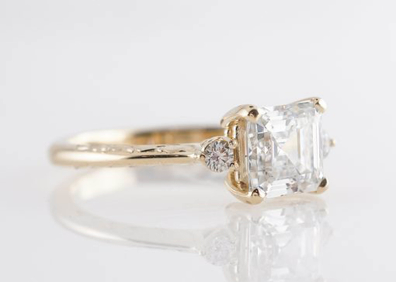 14KローズGold Asscher Cut Diamond Engagement Ring 1.29ct Classic Style