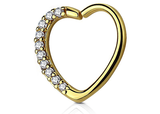 古典的な14k Gold Cartilage Hoop Earring、Heart Shape 16G Diamond Cartilage Earring