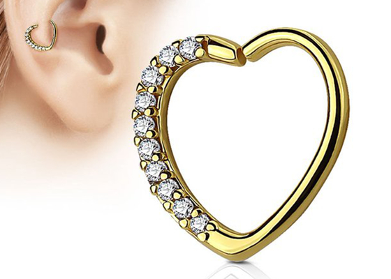 古典的な14k Gold Cartilage Hoop Earring、Heart Shape 16G Diamond Cartilage Earring