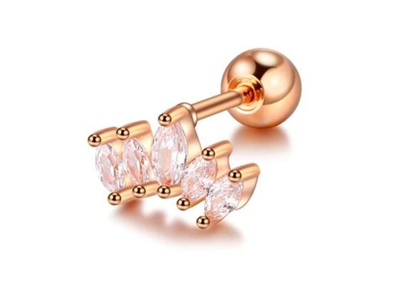 16g Crown Shape Gold Body Piercing Jewelry Earrings 6mm Length With Mq Diamond