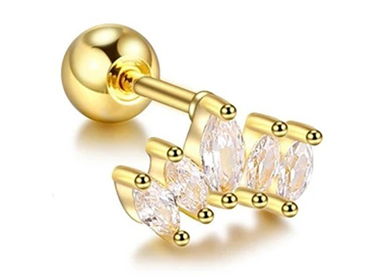 16g Crown Shape Gold Body Piercing Jewelry Earrings 6mm Length With Mq Diamond
