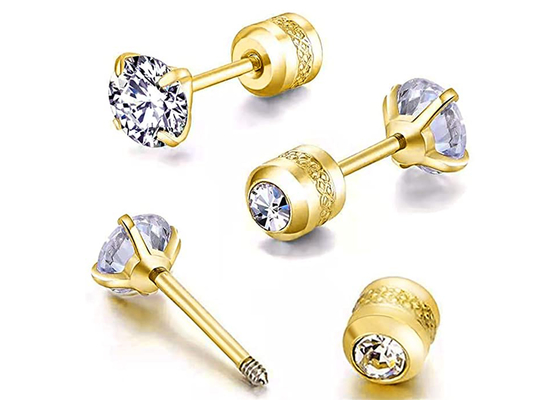 低刺激性14k Gold Flat Back Stud Earrings With 2mm 4mm Tiny Round Diamond