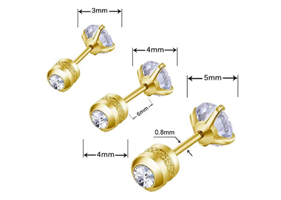 低刺激性14k Gold Flat Back Stud Earrings With 2mm 4mm Tiny Round Diamond