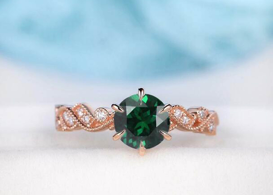 型Emerald Real Diamond Jewellery Ring Floral Vine Cut 6.5mm Size