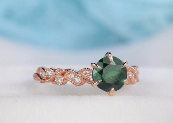 型Emerald Real Diamond Jewellery Ring Floral Vine Cut 6.5mm Size