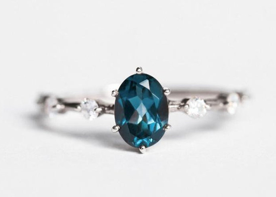 1.56ctロンドンBlue Topaz Ring、Oval Shape Diamond Ring Round Cut OEM