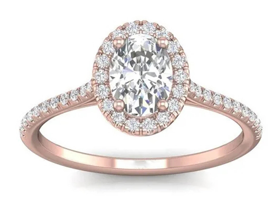 卵形18KローズGold Ring、0.50Ct Diamond Engagement Ring 6.37x4.46x2.79mm