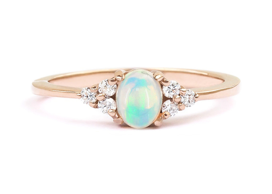 Cobochon Cut 9K Gold Ring、0.5ct Natural Opal Ring 5×7MM Size