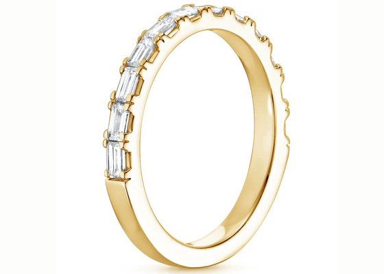 Half Baguette Diamond Wedding Band、2.0mm-2.3mm 14k Yellow Gold Diamond Ringを舗装しなさい