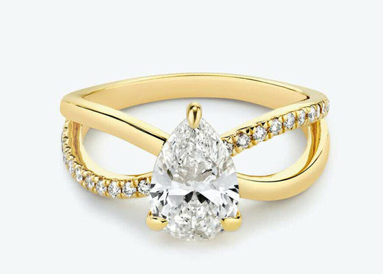 ナシCut 9k Yellow Gold Rings With Lab Diamond RD 6×9mm Dimension
