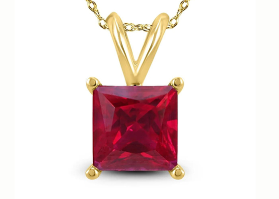 Engagementのための7×7MM 14K Gold Necklaces With Ruby Pendant 2ct