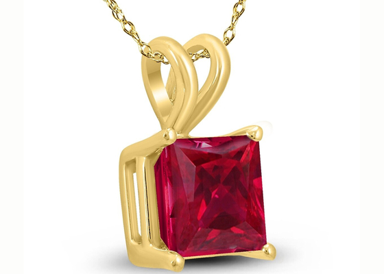 Engagementのための7×7MM 14K Gold Necklaces With Ruby Pendant 2ct