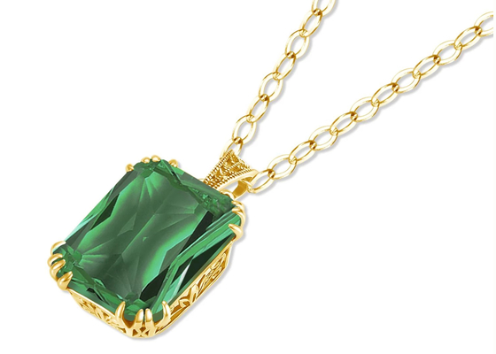 型14K Gold Necklaces 2.67ct 8×10mm With Natural Emerald Pendant