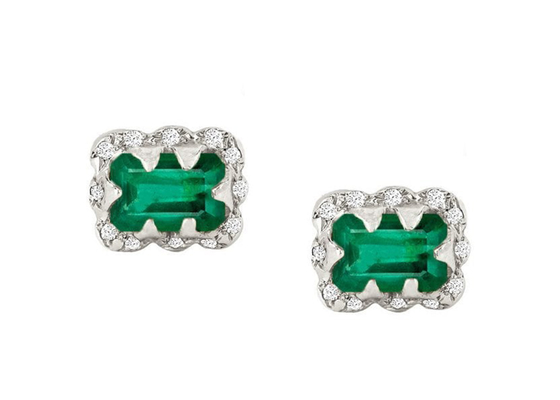 Giftのための5×7MM Emerald Cut Diamond Earrings With Sprinkled Diamond