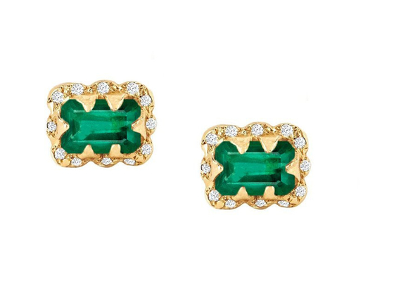Giftのための5×7MM Emerald Cut Diamond Earrings With Sprinkled Diamond