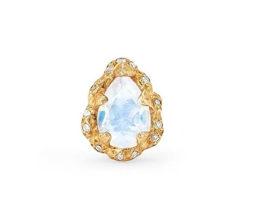 水Drop Faceted 9K Gold Earrings With 6×8MM Moonstone Real Diamond