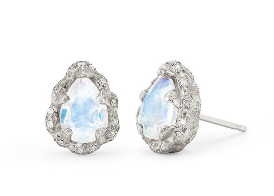 水Drop Faceted 9K Gold Earrings With 6×8MM Moonstone Real Diamond