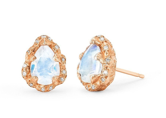 水Drop Faceted 9K Gold Earrings With 6×8MM Moonstone Real Diamond