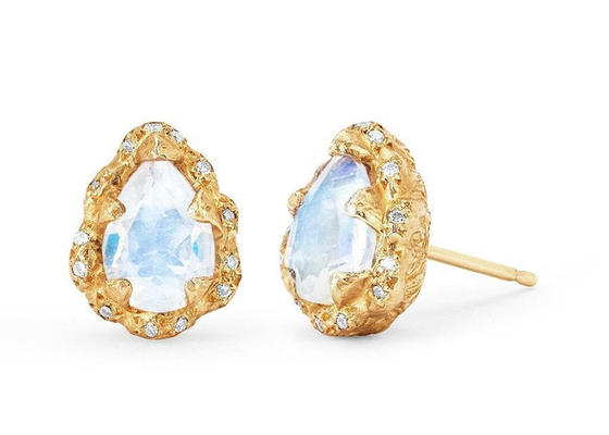 水Drop Faceted 9K Gold Earrings With 6×8MM Moonstone Real Diamond