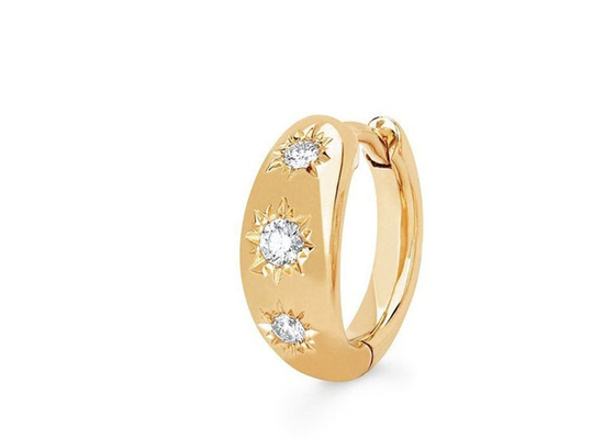 12mm Size Gold Huggie Hoop Earrings With 0.16ct Round Cut Diamond