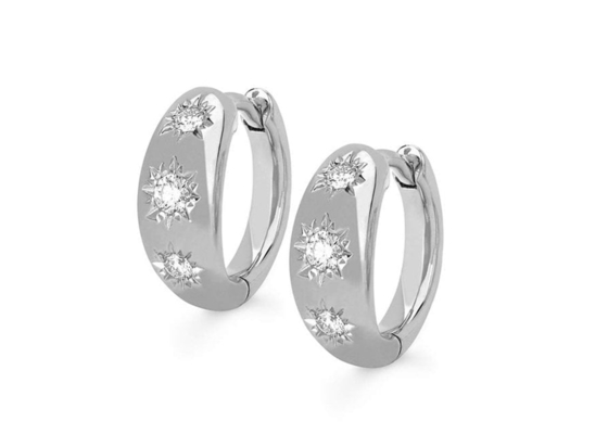 12mm Size Gold Huggie Hoop Earrings With 0.16ct Round Cut Diamond
