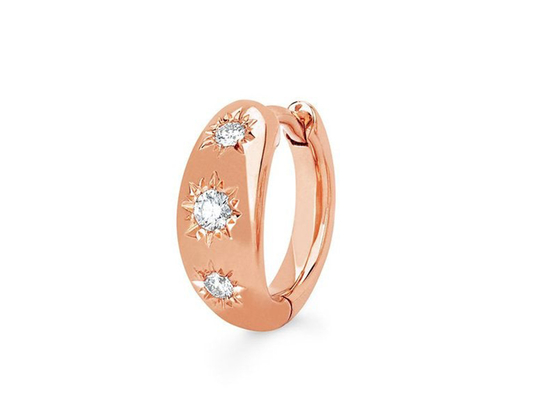 12mm Size Gold Huggie Hoop Earrings With 0.16ct Round Cut Diamond