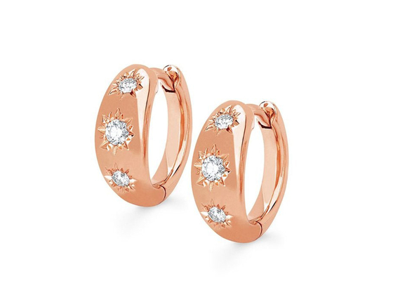 12mm Size Gold Huggie Hoop Earrings With 0.16ct Round Cut Diamond