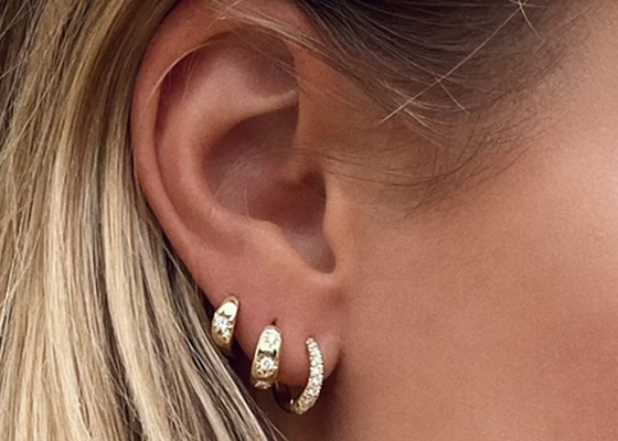 12mm Size Gold Huggie Hoop Earrings With 0.16ct Round Cut Diamond