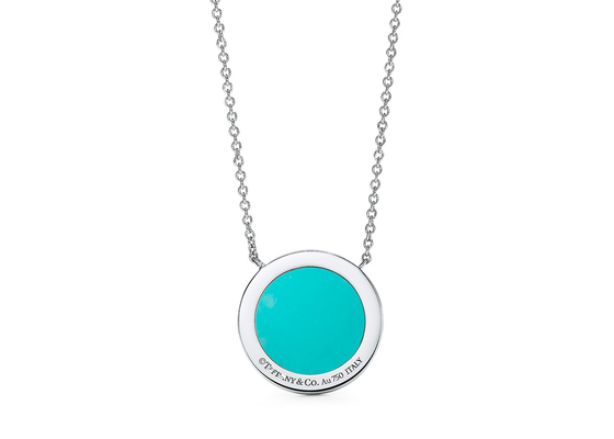 16-18inch Chainの18k White Gold Diamond And Turquoise Circle Pendant