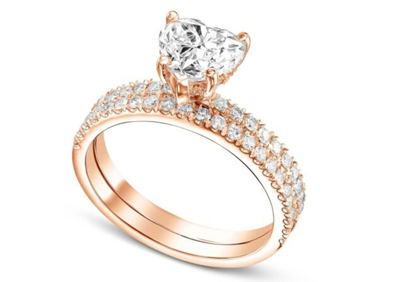 ODM 18kローズGold Diamond Ring Heart Cut With Matching Band 2.75CT