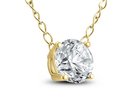 4mm 0.23ct Diamond Solitaire Necklace、4 Prongs 14k Yellow Gold Necklace