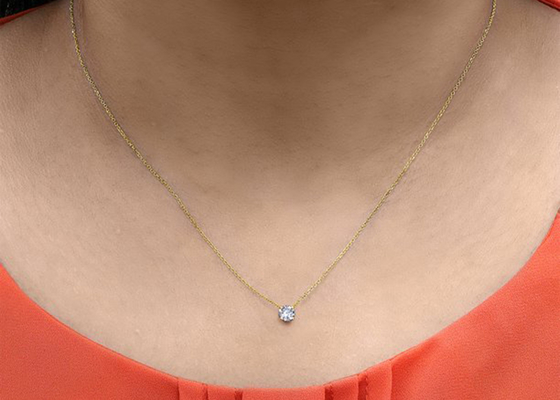 4mm 0.23ct Diamond Solitaire Necklace、4 Prongs 14k Yellow Gold Necklace