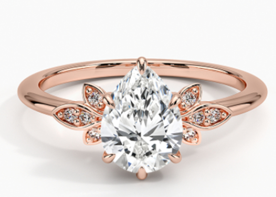 14K 0.77ctローズGold Pear Cut Wedding Moissanite Jewelry Gold Ring